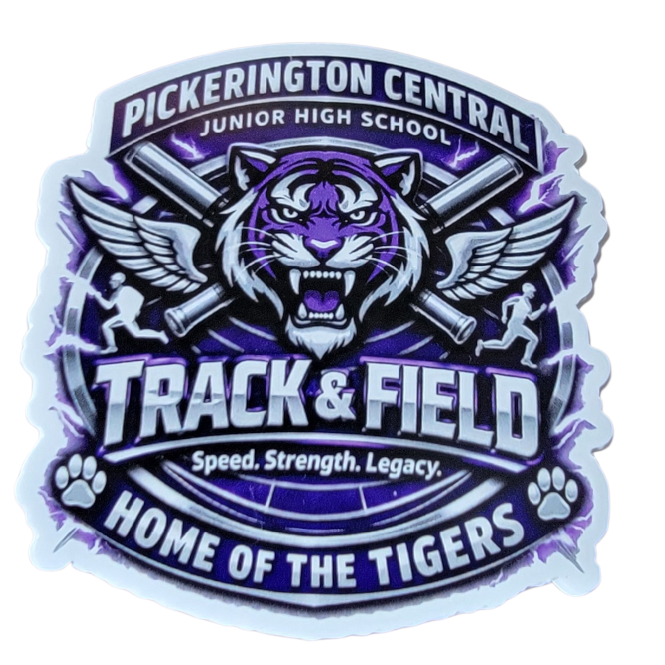 Pickerington Central Junior High School track and field logo with a tiger and crossed track bars.