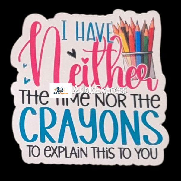 Sticker with colorful text and crayon illustration on a black background